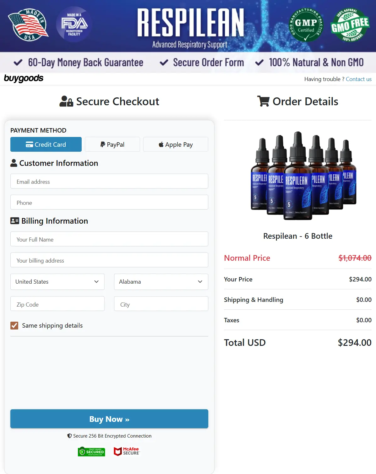 respilean-secure-checkout-page